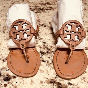 Tory Burch Light Brown Sandals with Logo Accent